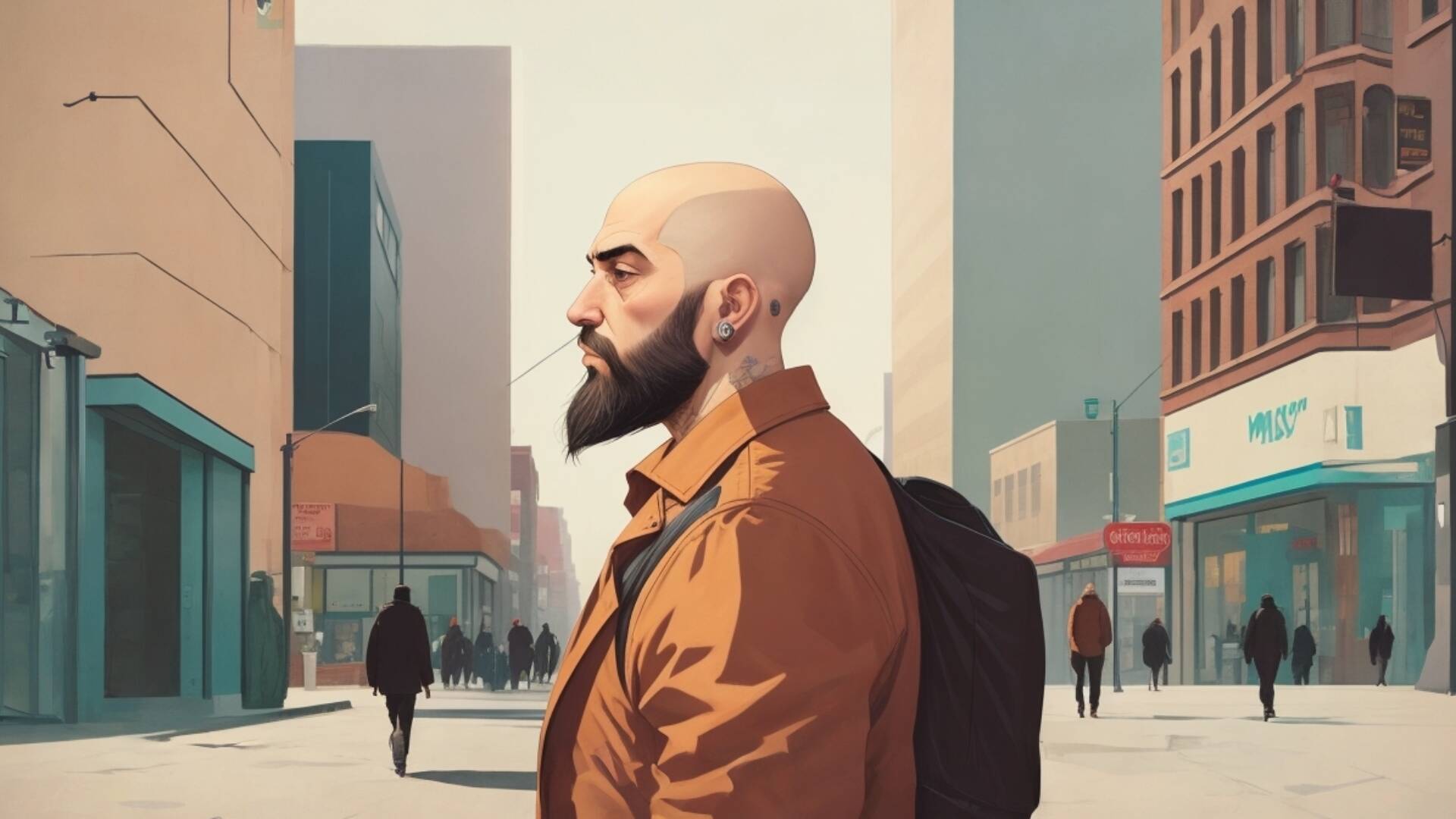 Default Magazine Illustrationstyle A Man With A Shaved Head An 0