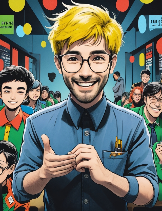 Dreamshaper V7 A Smiling Man Speaking In A Meeting Comic Book 0