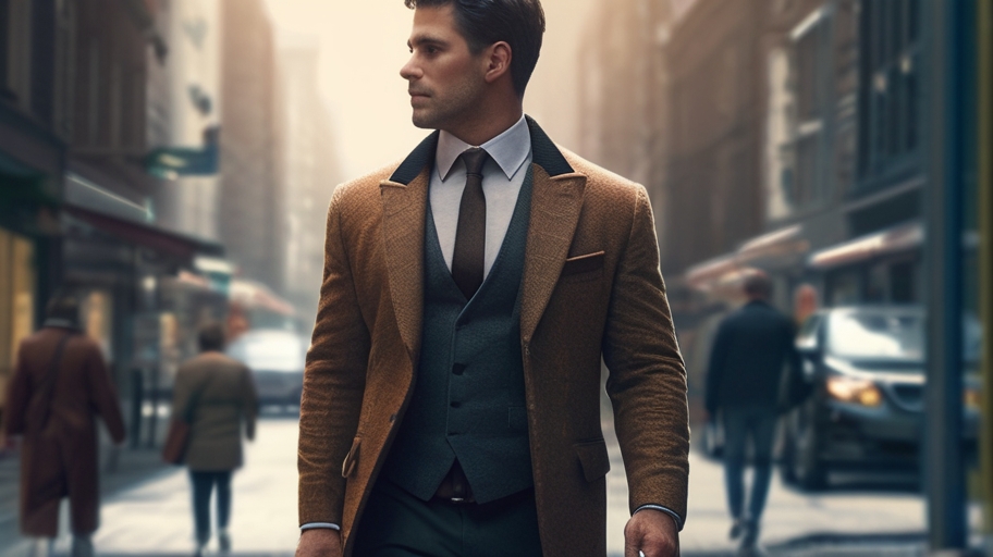 Default An Elegant Man Walking Down The City Street Cinematic 0