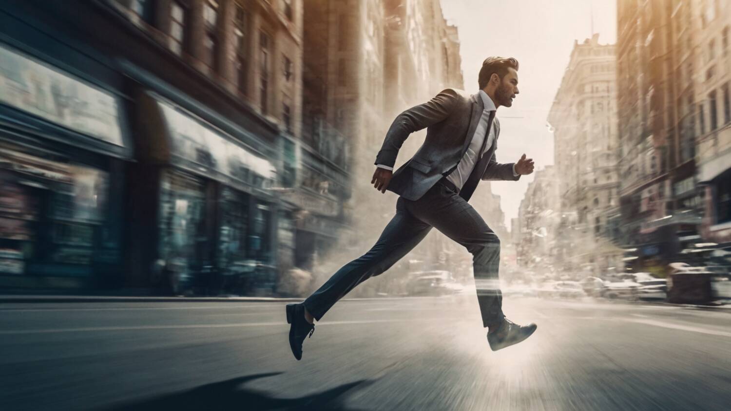 Default An Elegant Man Runnning Down The City Street Cinematic 0