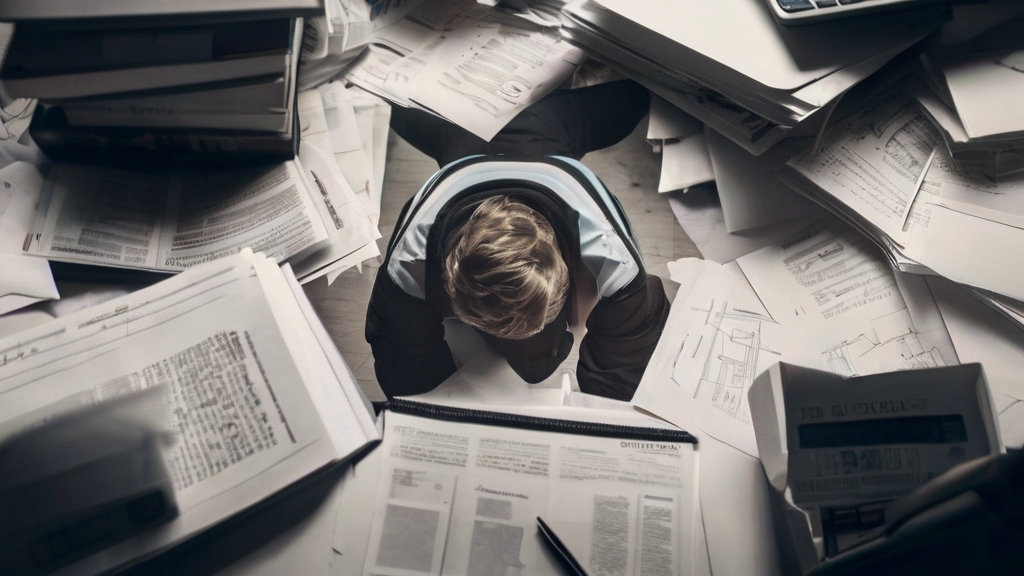 Default A Man Lying On The Floor Amidst Many Piles Of Paper An 0