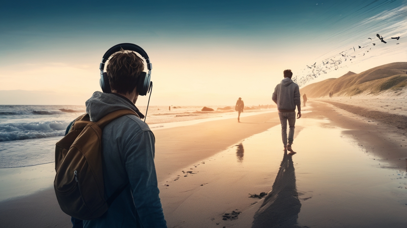 Leonardo Vision Xl A Man Walking Along The Beach Listening To 0